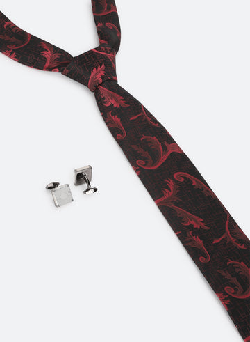 Black & Maroon Color Tie & Cufflink Gift Set