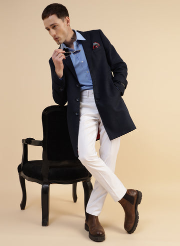 Navy Blue Tweed Long Coat