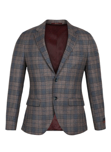 Grey Tweed Check Notch Collar Jacket