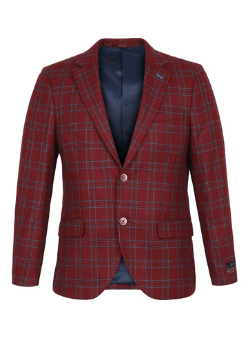 Maroon Tweed Check Notch Collar Jacket