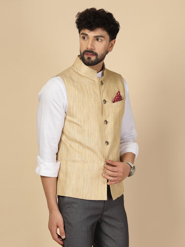 Beige Silk Designer Nehru Jacket