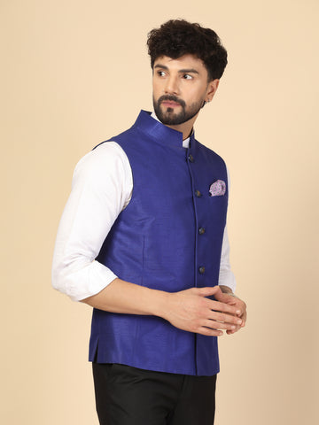 Blue Silk Designer Nehru Jacket