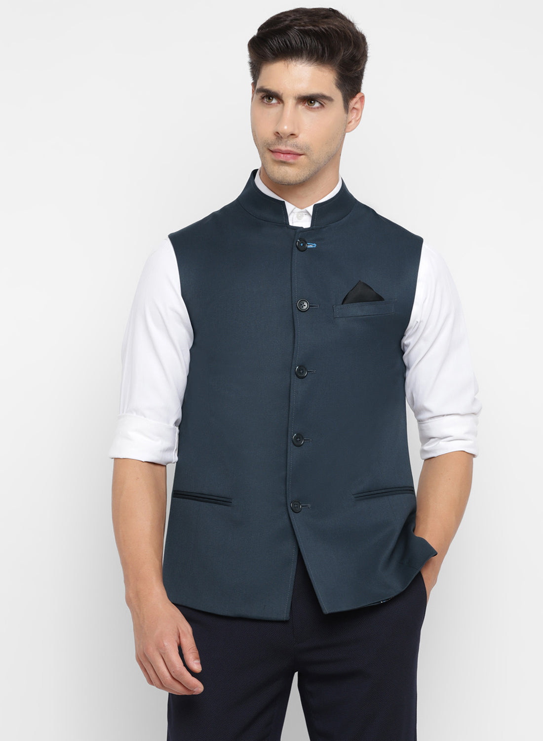 Blue Solid Nehru Jacket