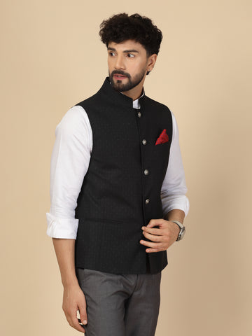 Black Printed Nehru Jacket