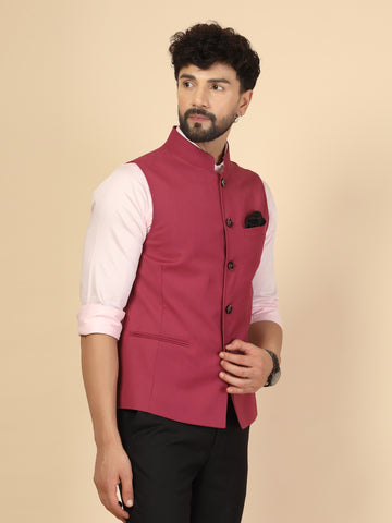 Magenta Polywool Solid Nehru Jacket