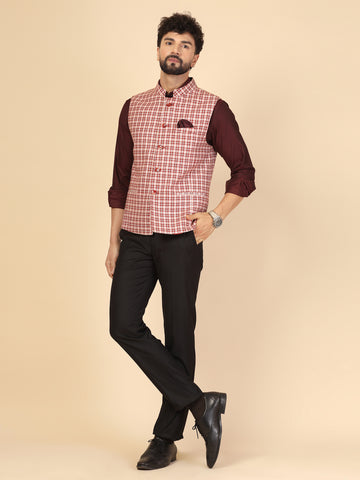 Pink Tweed Check Nehru Jacket