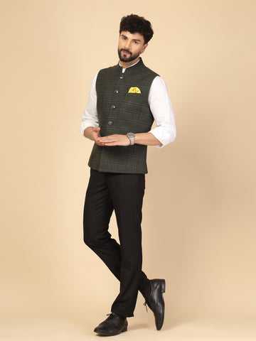 Green Tweed Check Nehru Jacket