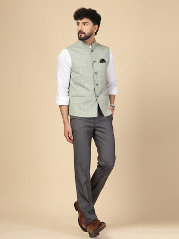 Light Green Check Nehru Jacket