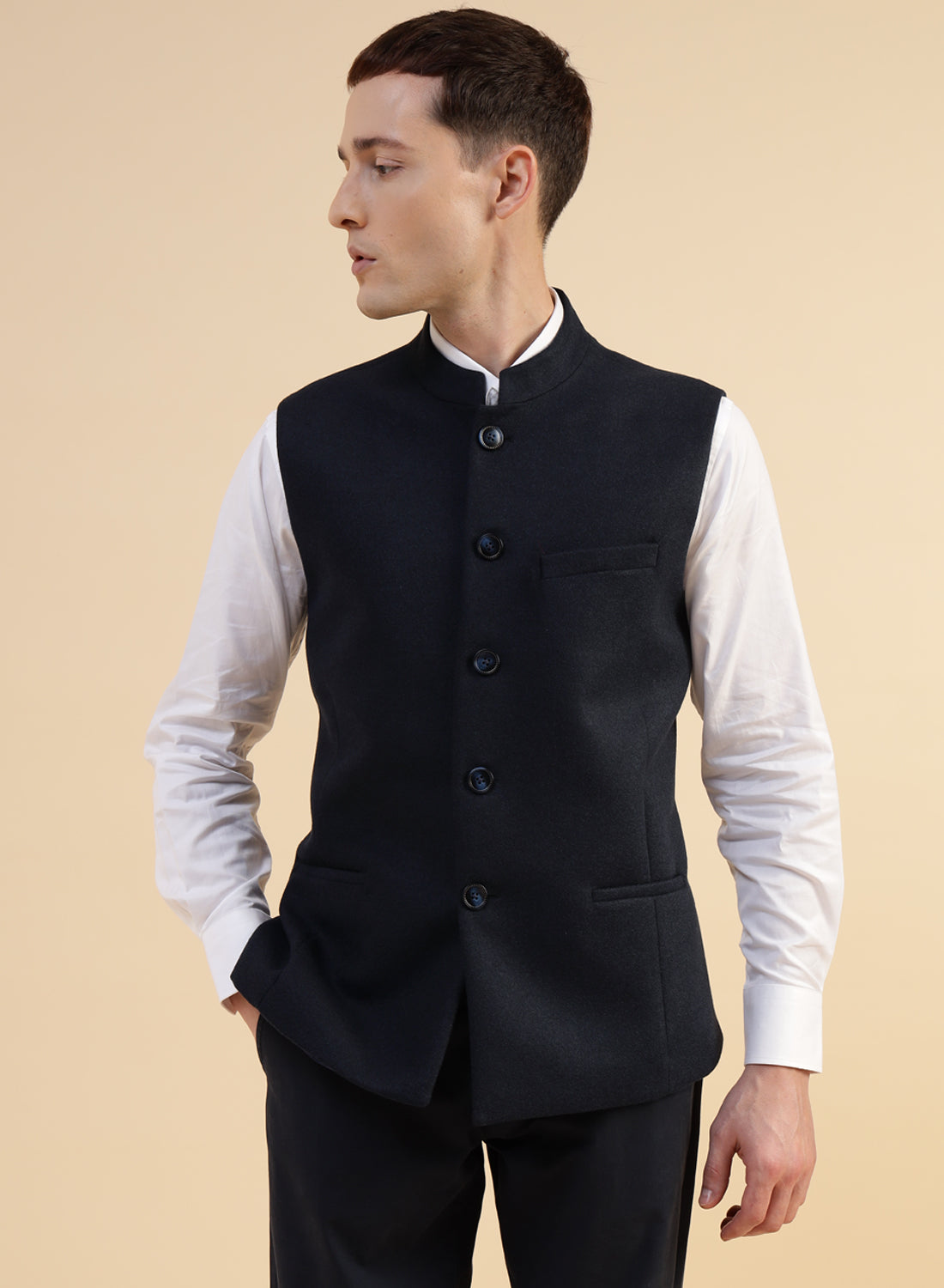 Navy Blue Tweed Nehru Jacket