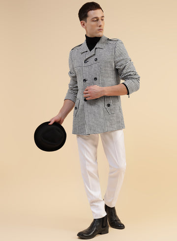 Black & White Tweed double-breasted Houndstooth Short Coat