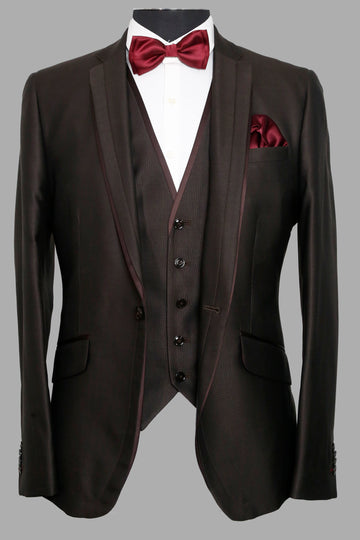 Dk Brown Solid Designer Notch Collar Suit