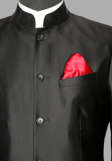 Black Textured Designer Bandhgala Suit