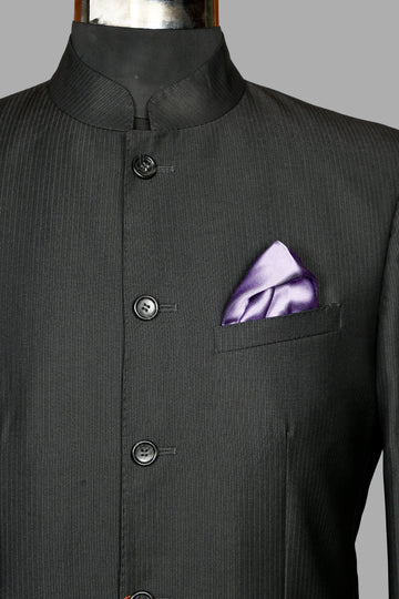 Charcoal Solid Designer Bandhgala Suit