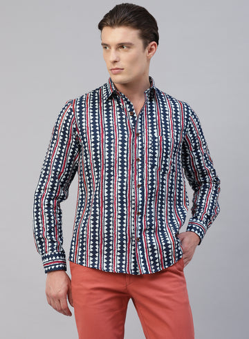 Blue 100% Cotton Printed Casual Shirts
