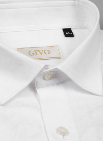 White Cotton Linen Solid Half Sleeve Shirt