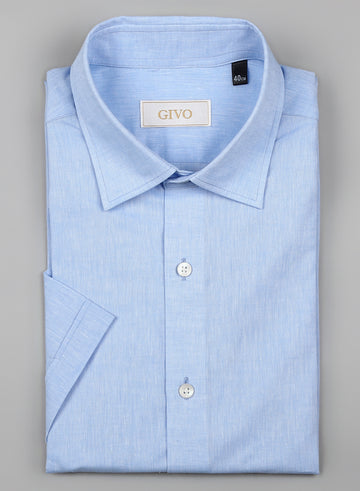 Light Blue Linen Solid Half Sleeve Shirt