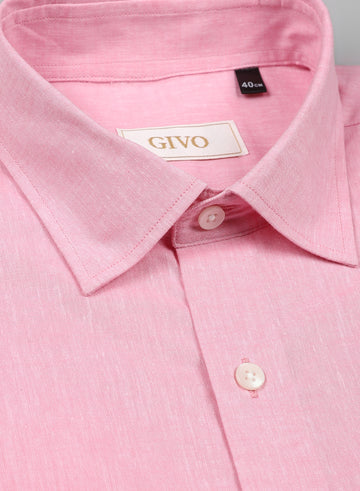 Pink Linen Solid Half Sleeve Shirt