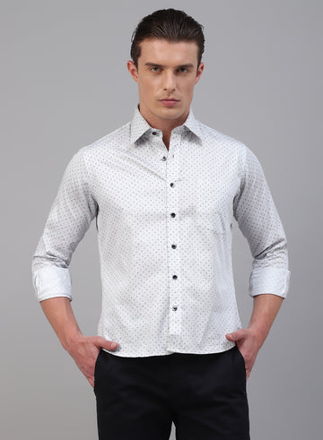 Light Grey 100% Cotton Printed Casual Shirts