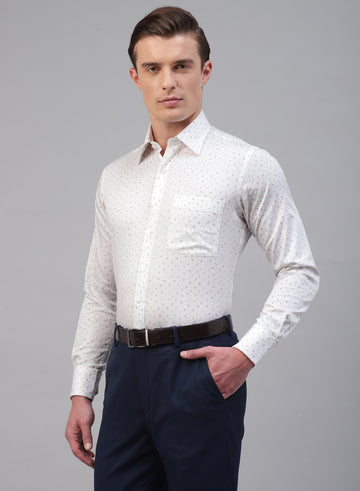 White 100% Cotton Printed Casual Shirts