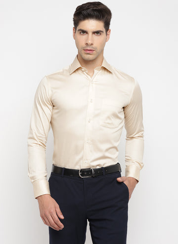 Light Beige Cotton Solid Formal Shirt