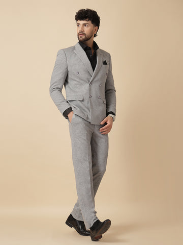 Grey Uncrushable Stripe Double Breasted Suit