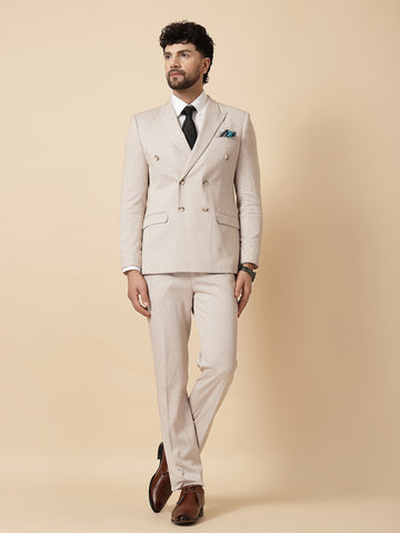 Light Beige Uncrushable Double Breasted Suit