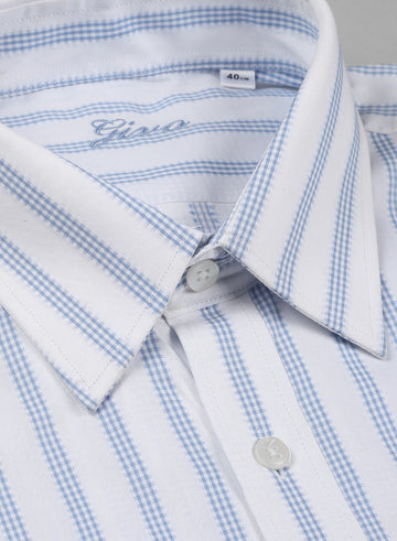 White & Blue Cotton Structured Casual Shirt