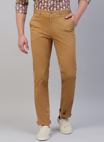 Khakhi Solid Cotton Casual Trouser