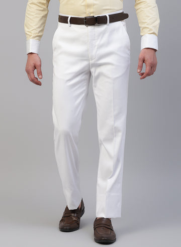 White Solid Formal Trouser