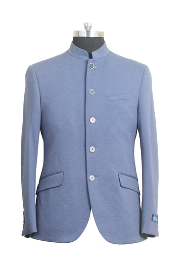 Blue Knit Bandhgala Jacket