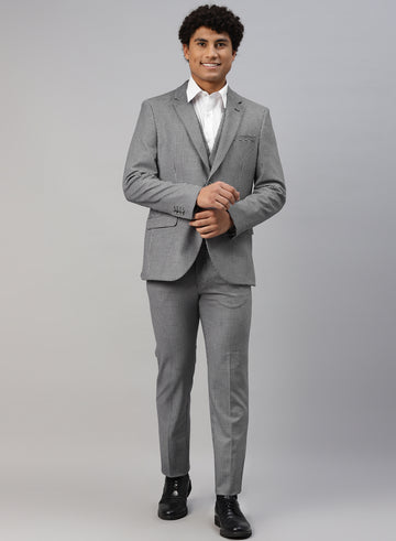 Grey Knit Houndstooth Notch 3pcs Suit