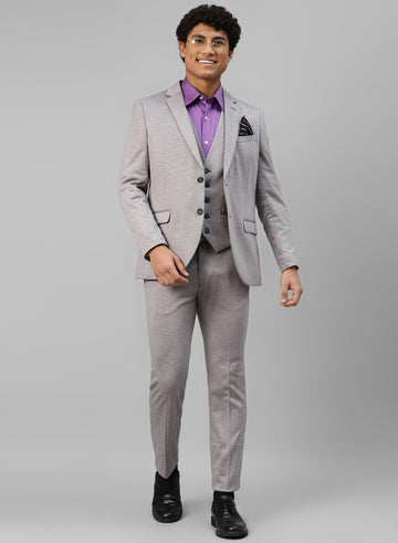 Grey Knit Notch 3pcs Suit
