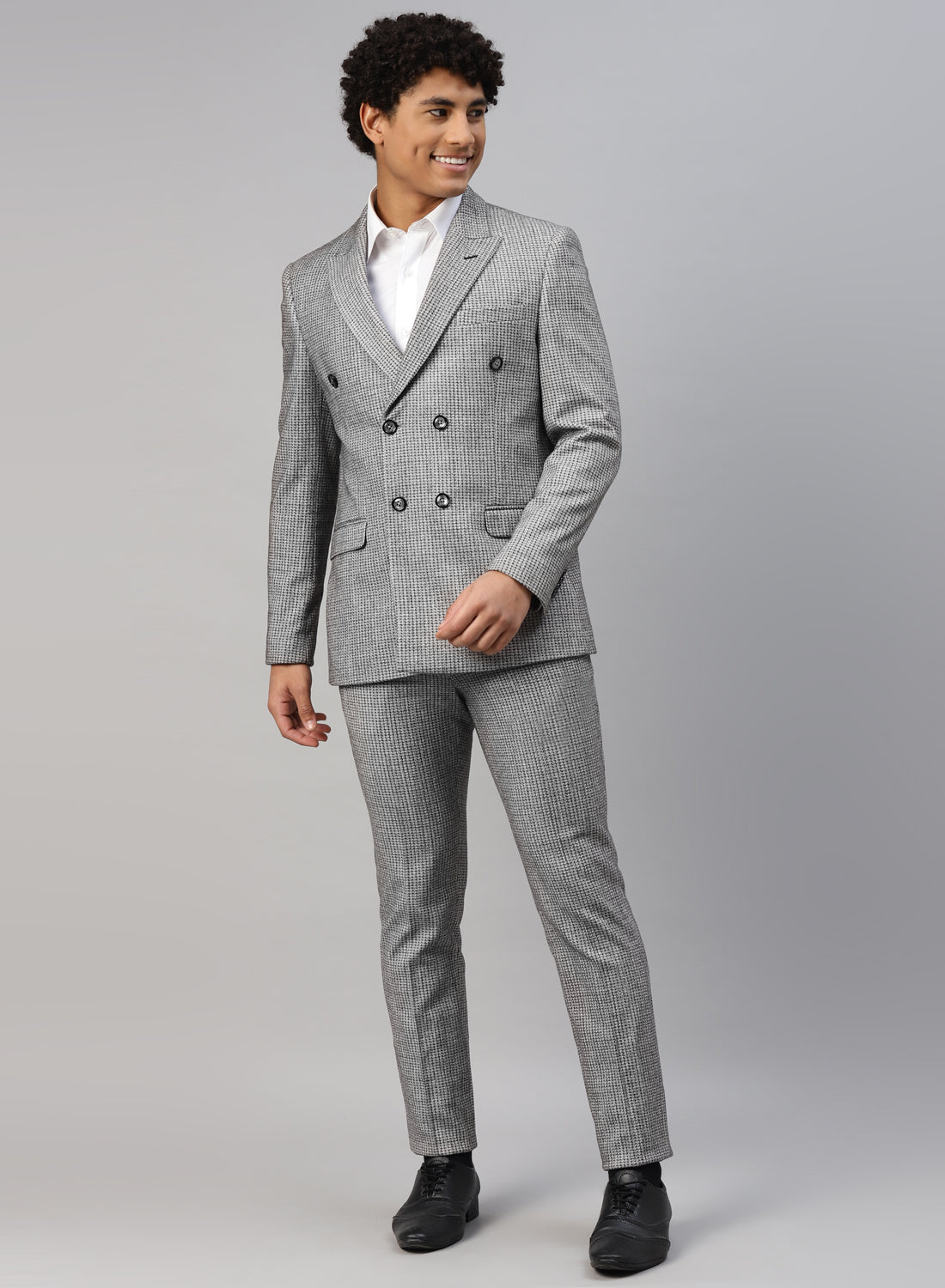 Grey Knit Double Breasted 2pcs Suit