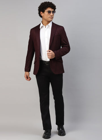 Black & Maroon Knit Self Woven 3pcs Suit