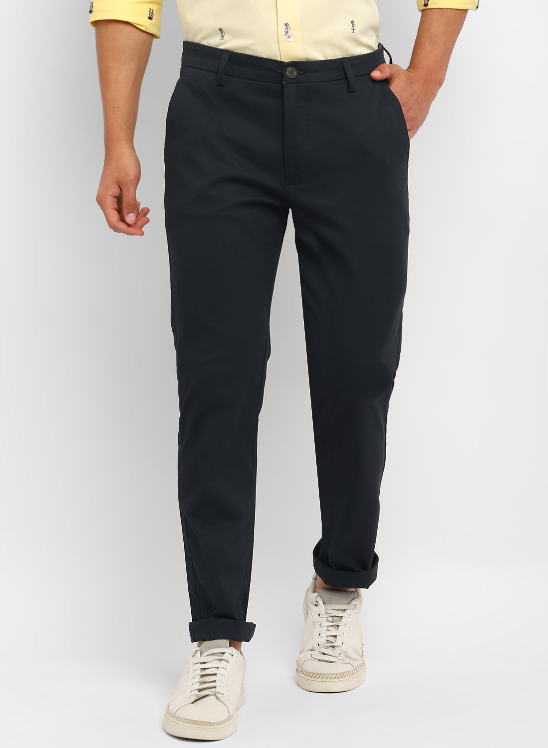 Navy Blue Cotton Casual Trouser