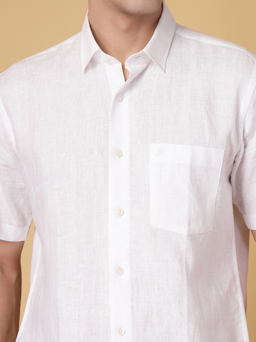 White Linen Solid Half Sleeve shirt