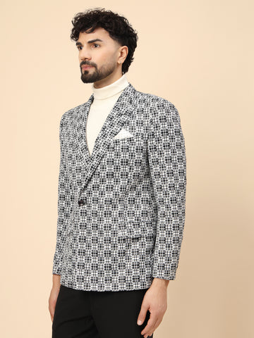 Black & White Knit Uncrushable Double Breasted Jacket