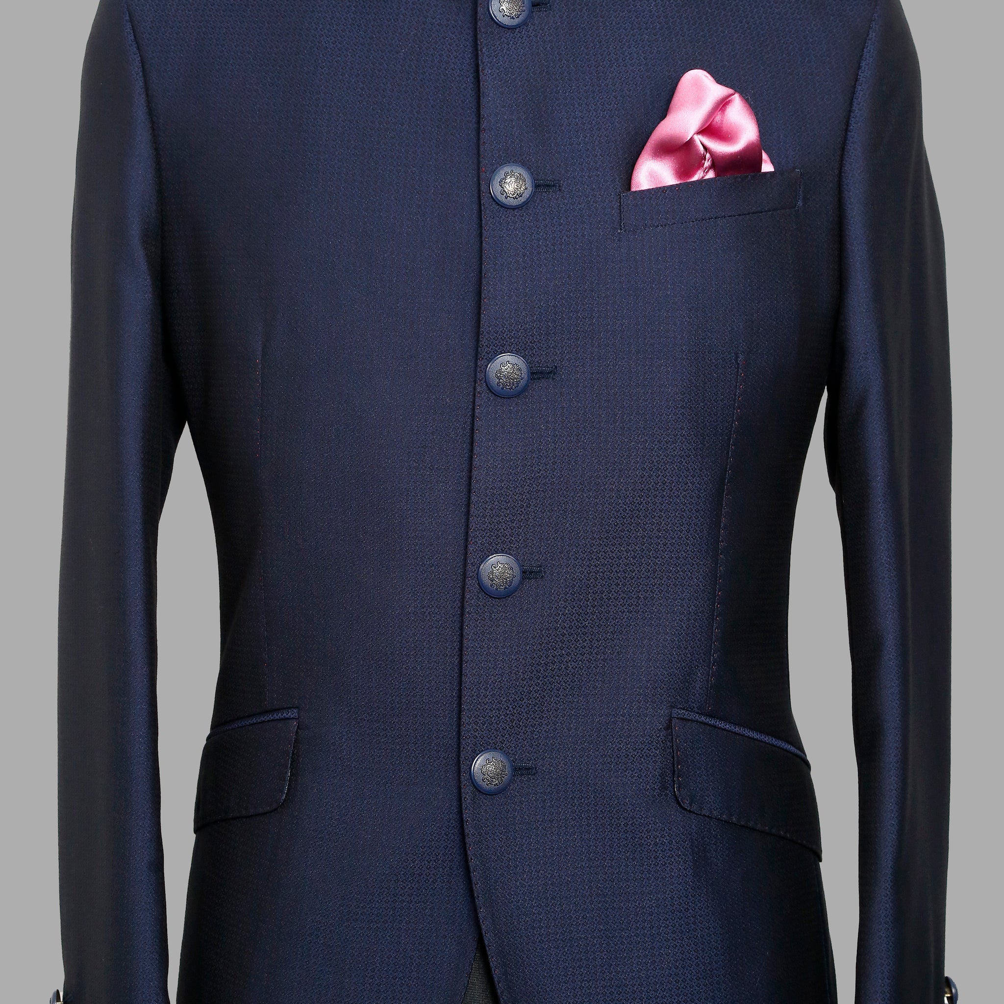 Navy Textured Designer Bandhgala Suit