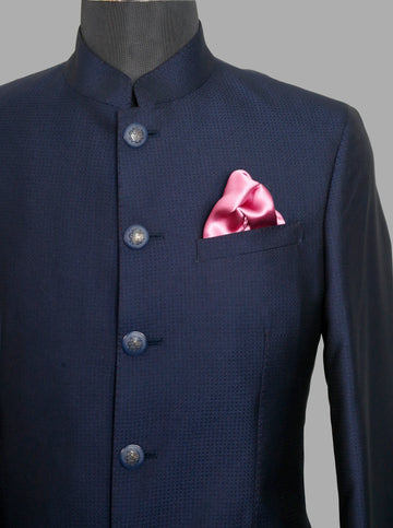 Navy Textured Designer Bandhgala Suit