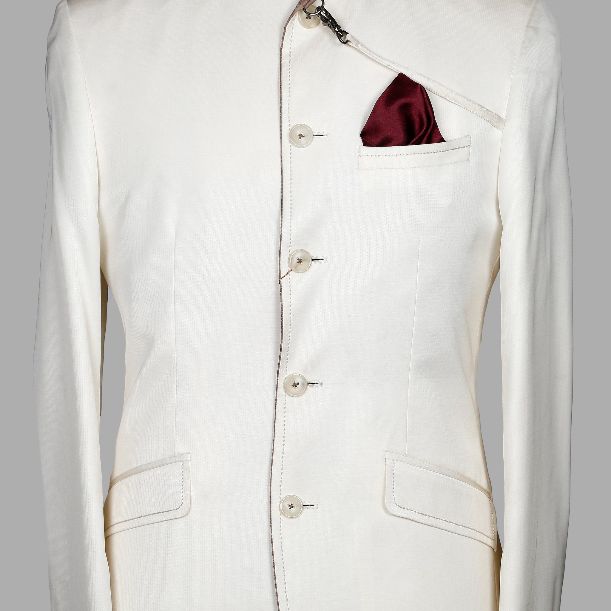 Off White Solid Designer Bandhgala Suit