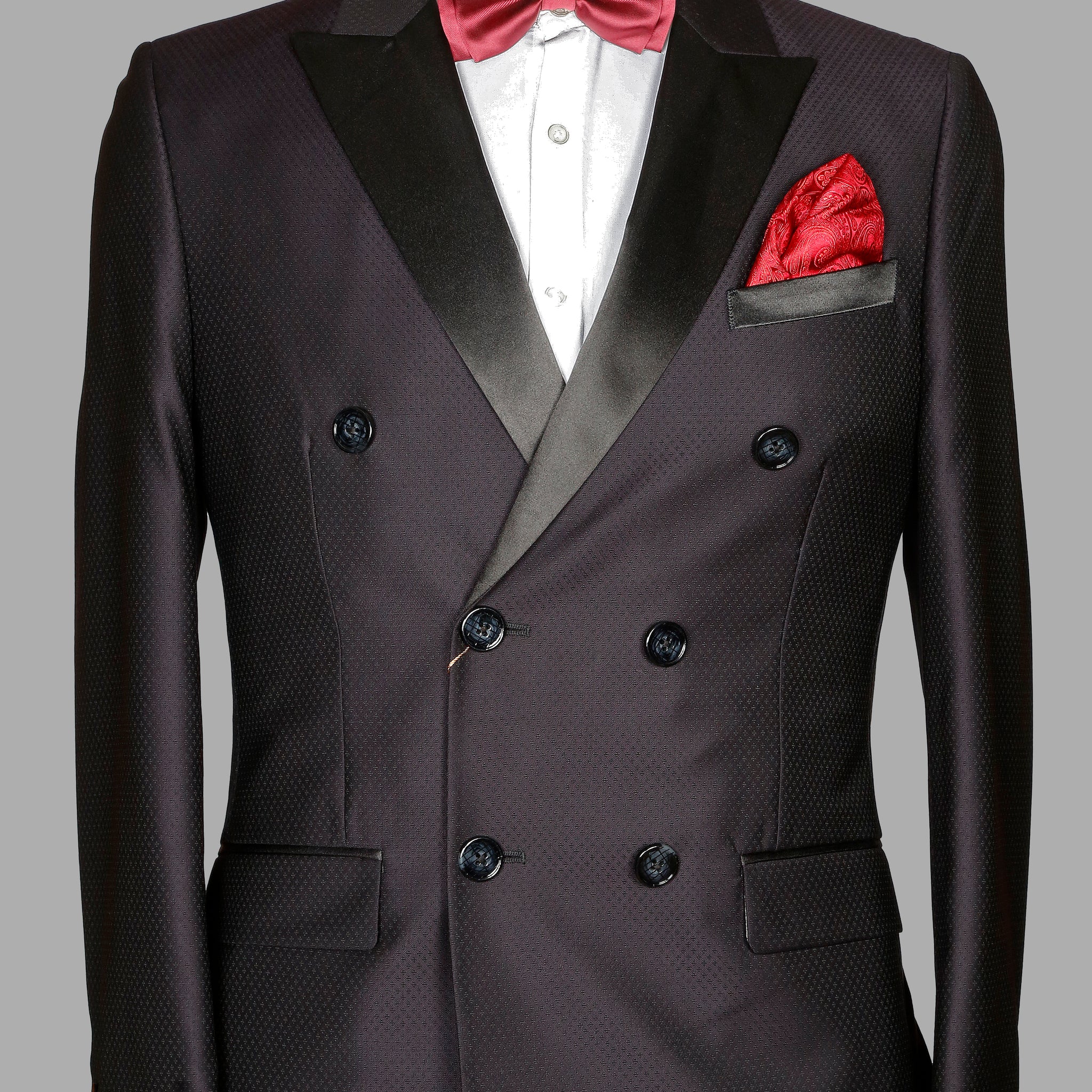 Wine Self Woven Double Breasted Designer Suit