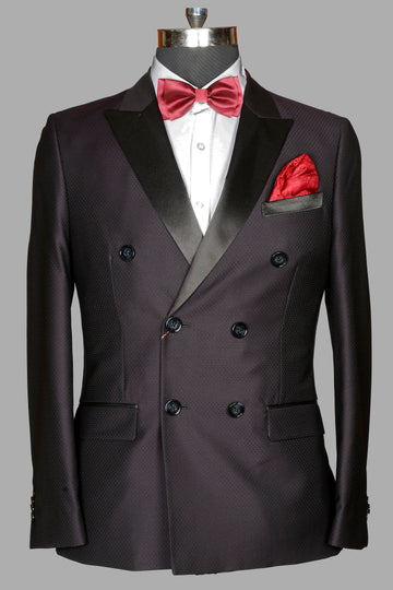 Wine Self Woven Double Breasted Designer Suit