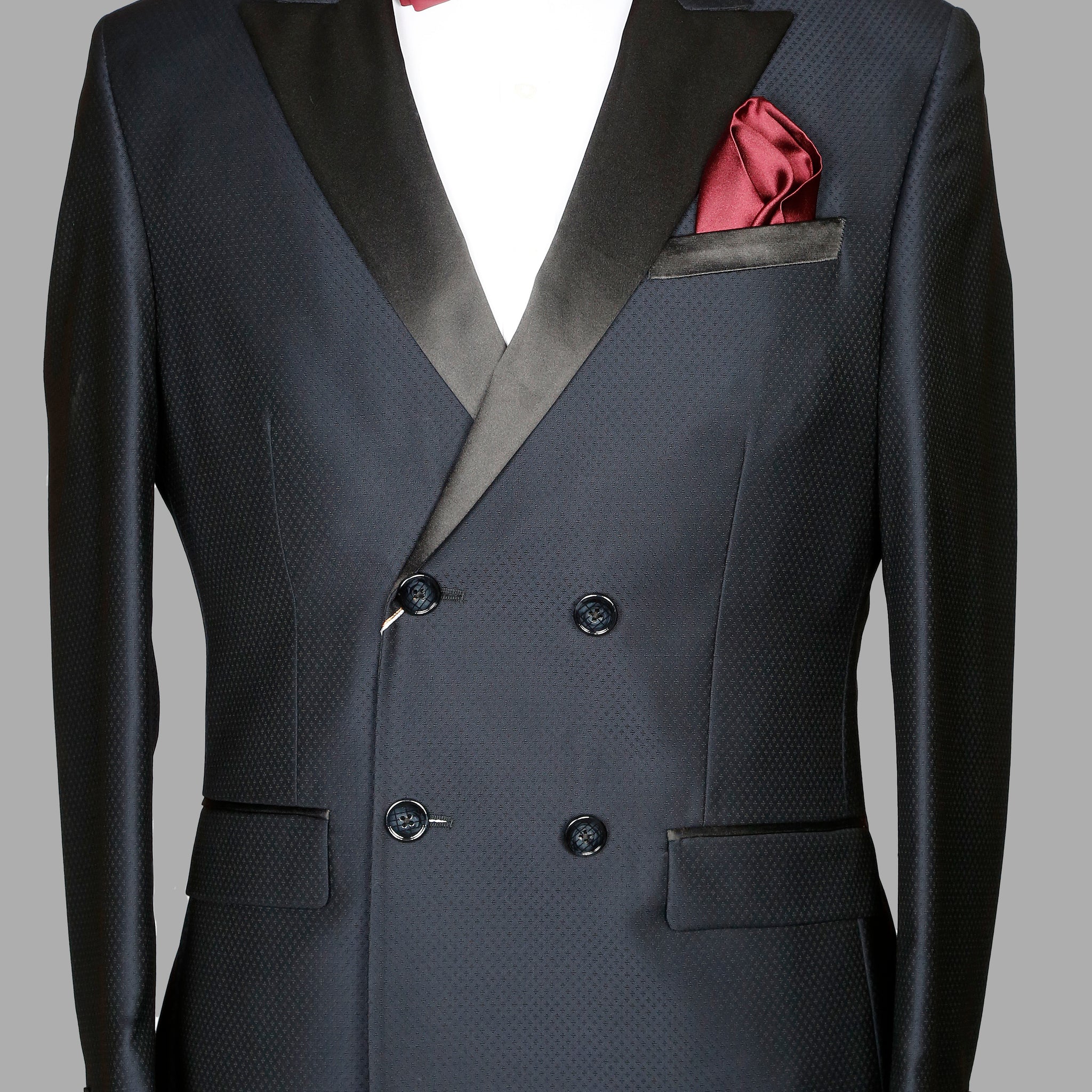 Black Self Woven Double Breasted Designer Suit