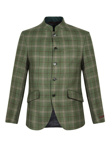 Green Tweed Check Bandhgala Jacket