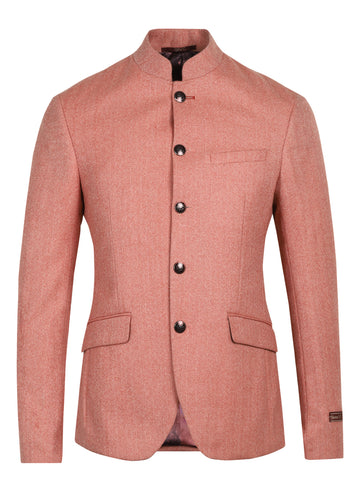 Pink Tweed Solid Bandhgala Jacket