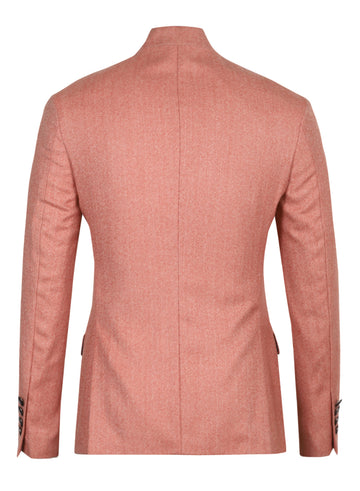 Pink Tweed Solid Bandhgala Jacket