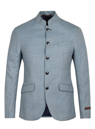 Light Blue Tweed Solid Bandhgala Jacket