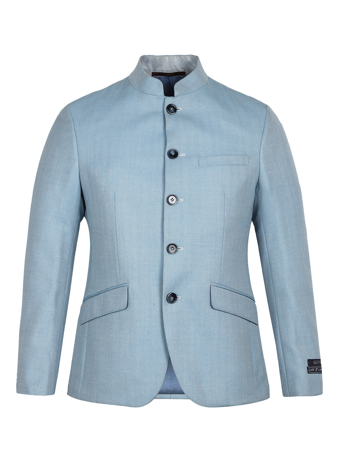 Blue Tweed Solid Bandhgala Jacket