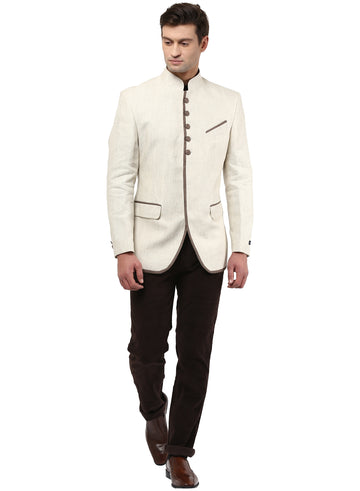 Cream 100% Linen Evening wear Bandhgala Jacket