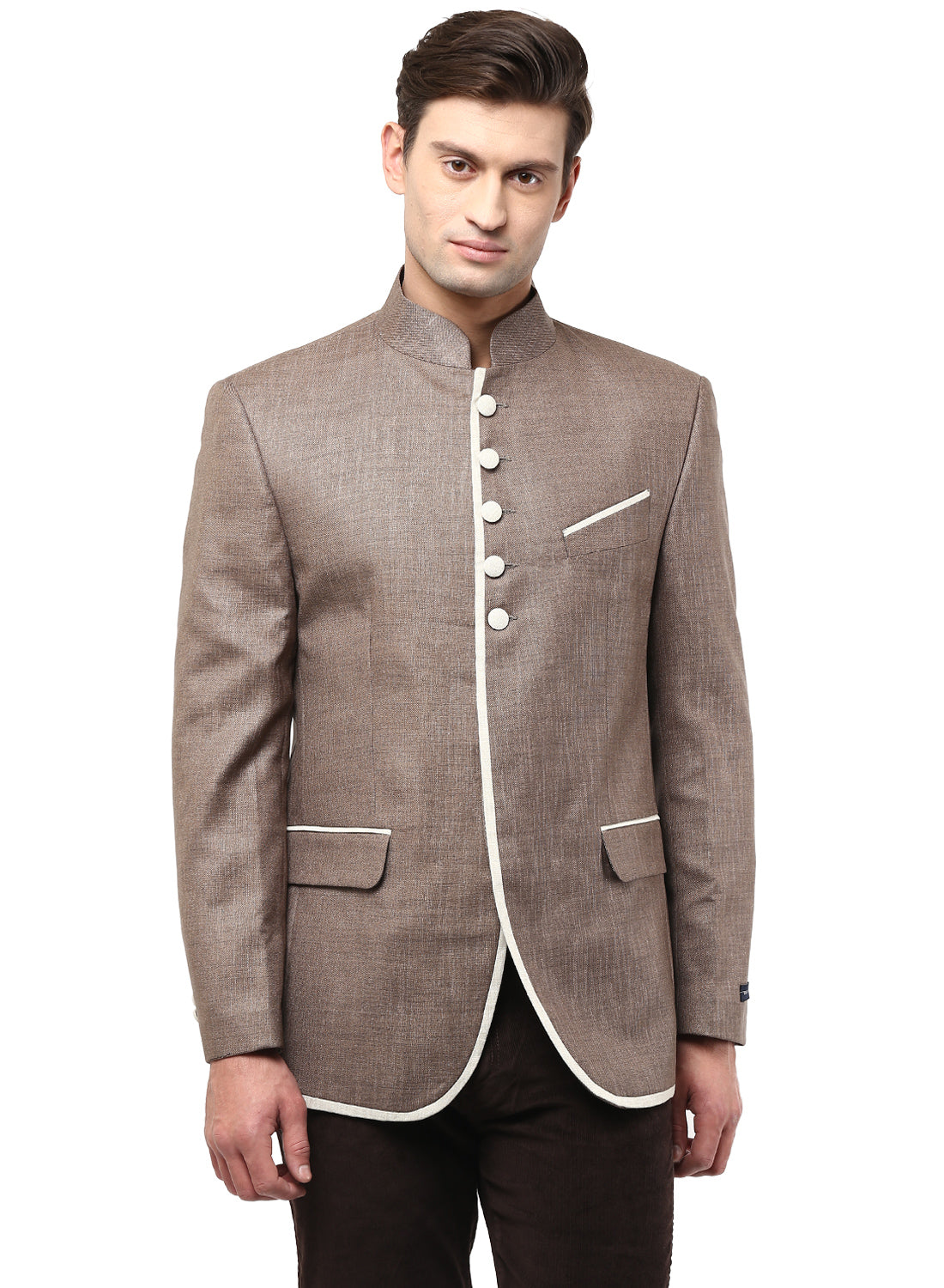 Brown 100% Linen Evening wear Bandhgala Jacket
